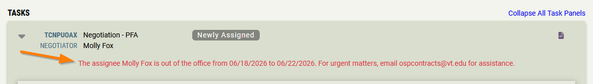 OOO Message for Task