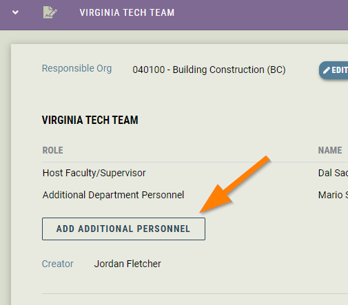 Add Additional Personnel Button