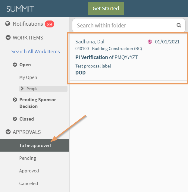 PI Verification Approval View