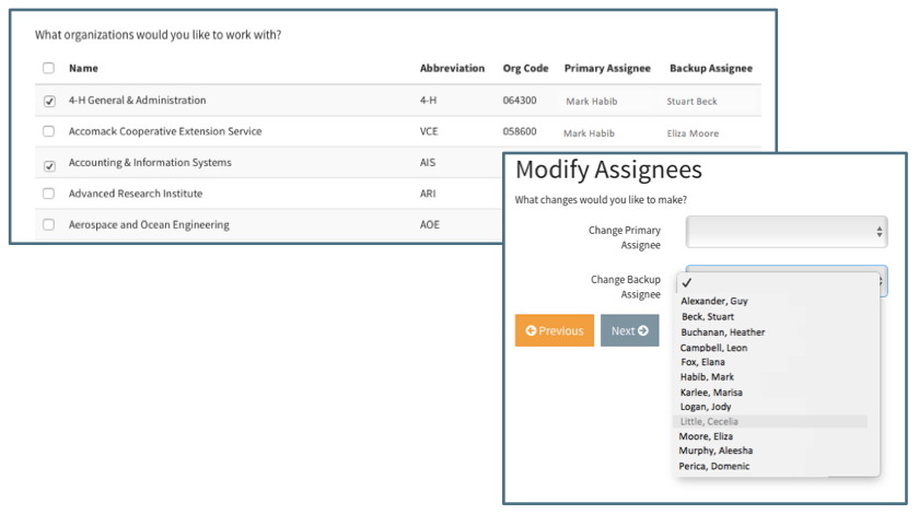 Change Primary Assignee for Orgs