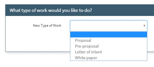 Proposal Initiator new work drop down