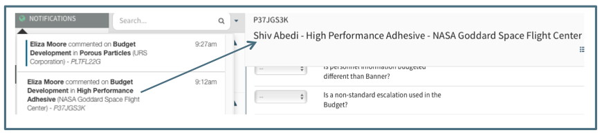 Click on Notification to be Taken to Proposal Section