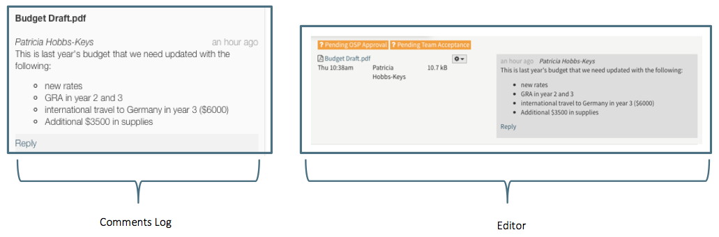 Comment Log and Editor Sync